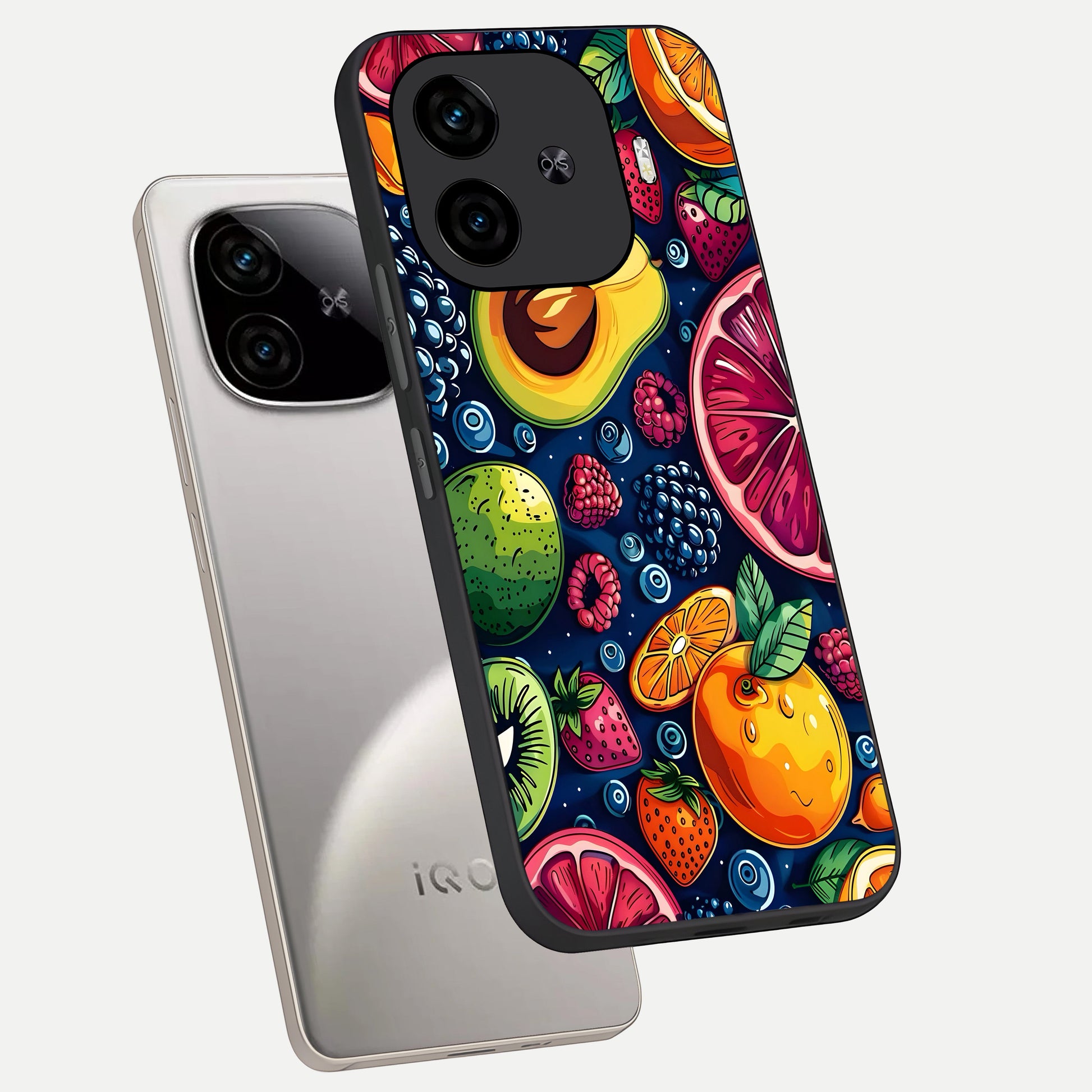  Cute Fruits Art phone case for  iQOO Z9 Turbo showing premium glass back cover with detailed artwork