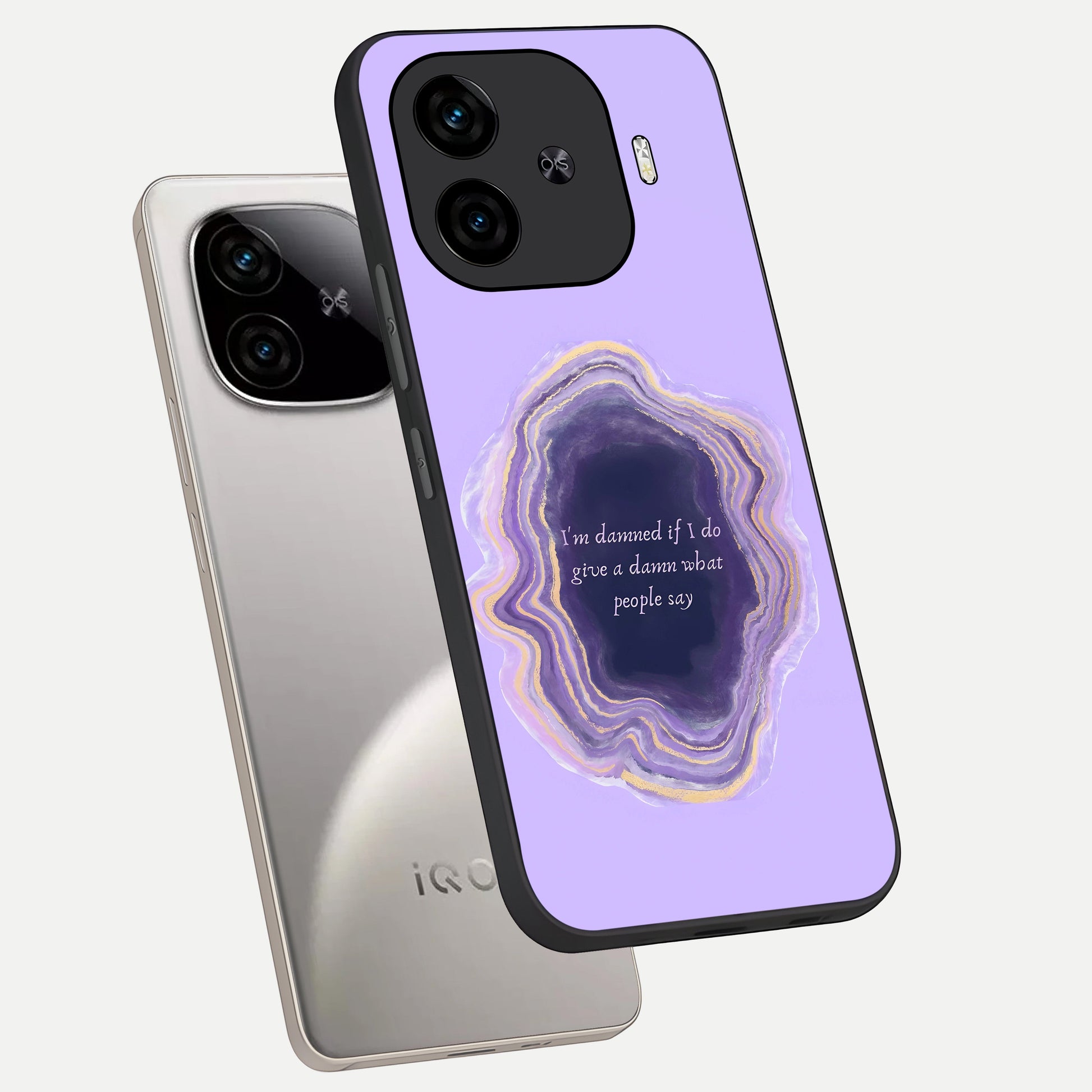  Damned People Quote phone case for  iQOO Z9 Turbo showing premium glass back cover with detailed artwork