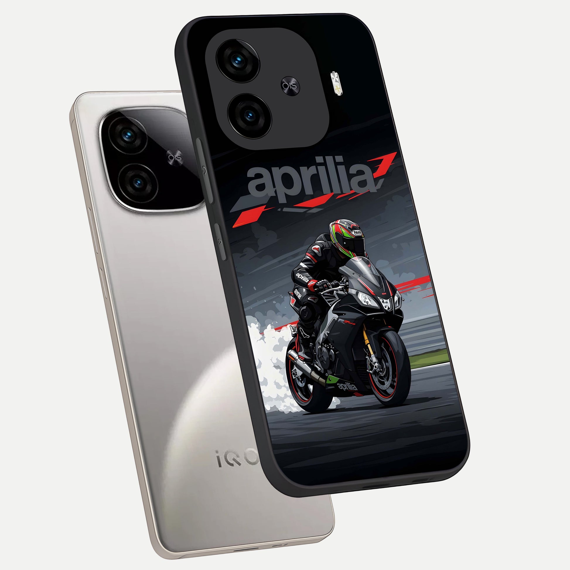  Dark Aprilla phone case for  iQOO Z9 Turbo showing premium glass back cover with detailed artwork