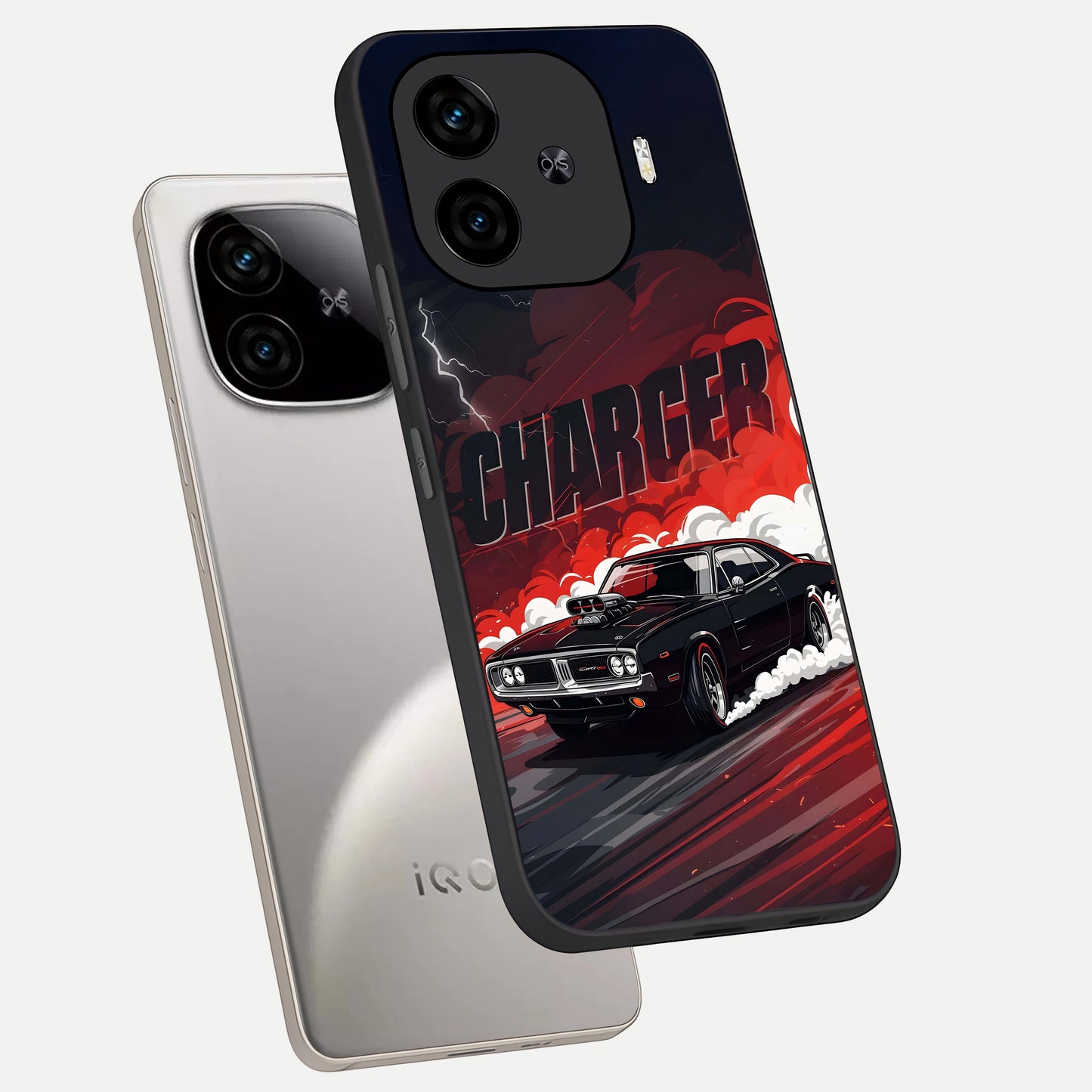  Dark Charger Fury phone case for  iQOO Z9 Turbo showing premium glass back cover with detailed artwork