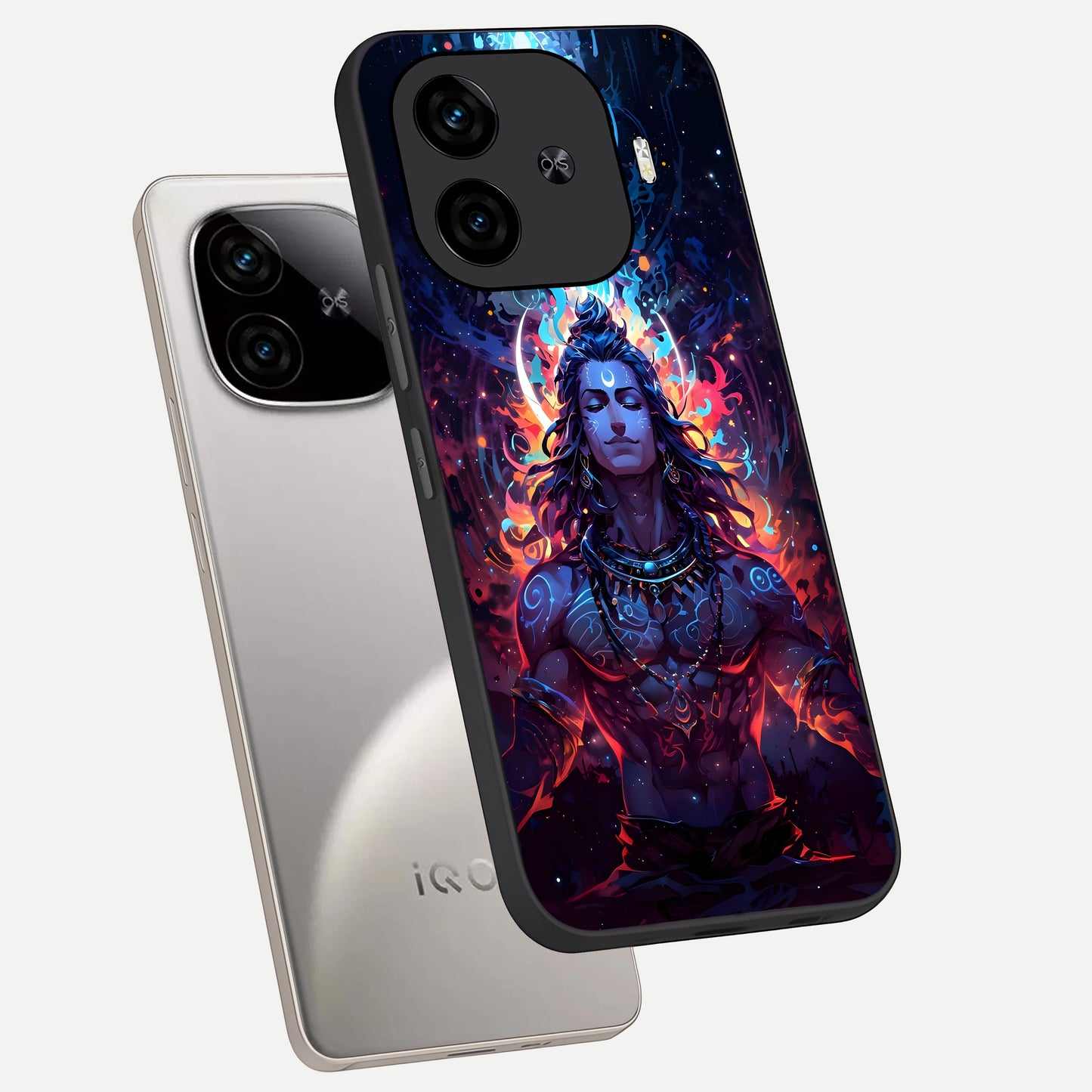  Divine Fire Shiv phone case for  iQOO Z9 Turbo showing premium glass back cover with detailed artwork