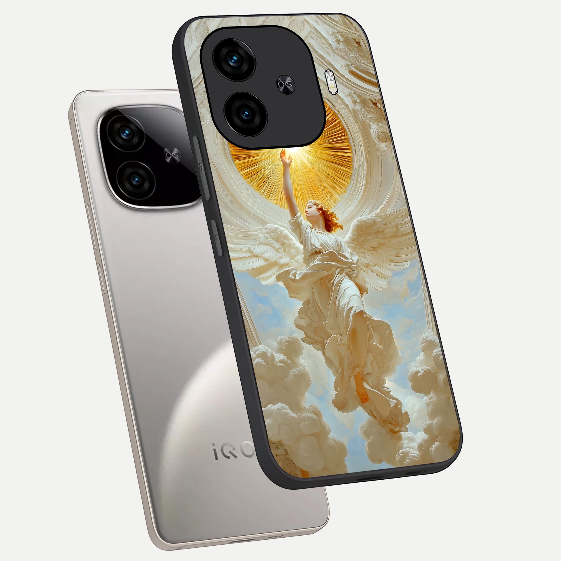  Divine Light Angel phone case for  iQOO Z9 Turbo showing premium glass back cover with detailed artwork