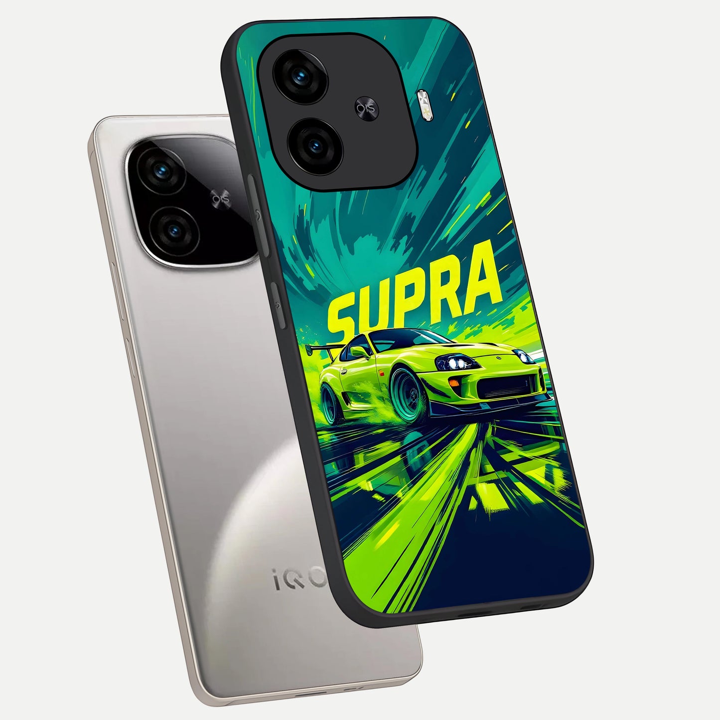  Electric Supra Thunder phone case for  iQOO Z9 Turbo showing premium glass back cover with detailed artwork