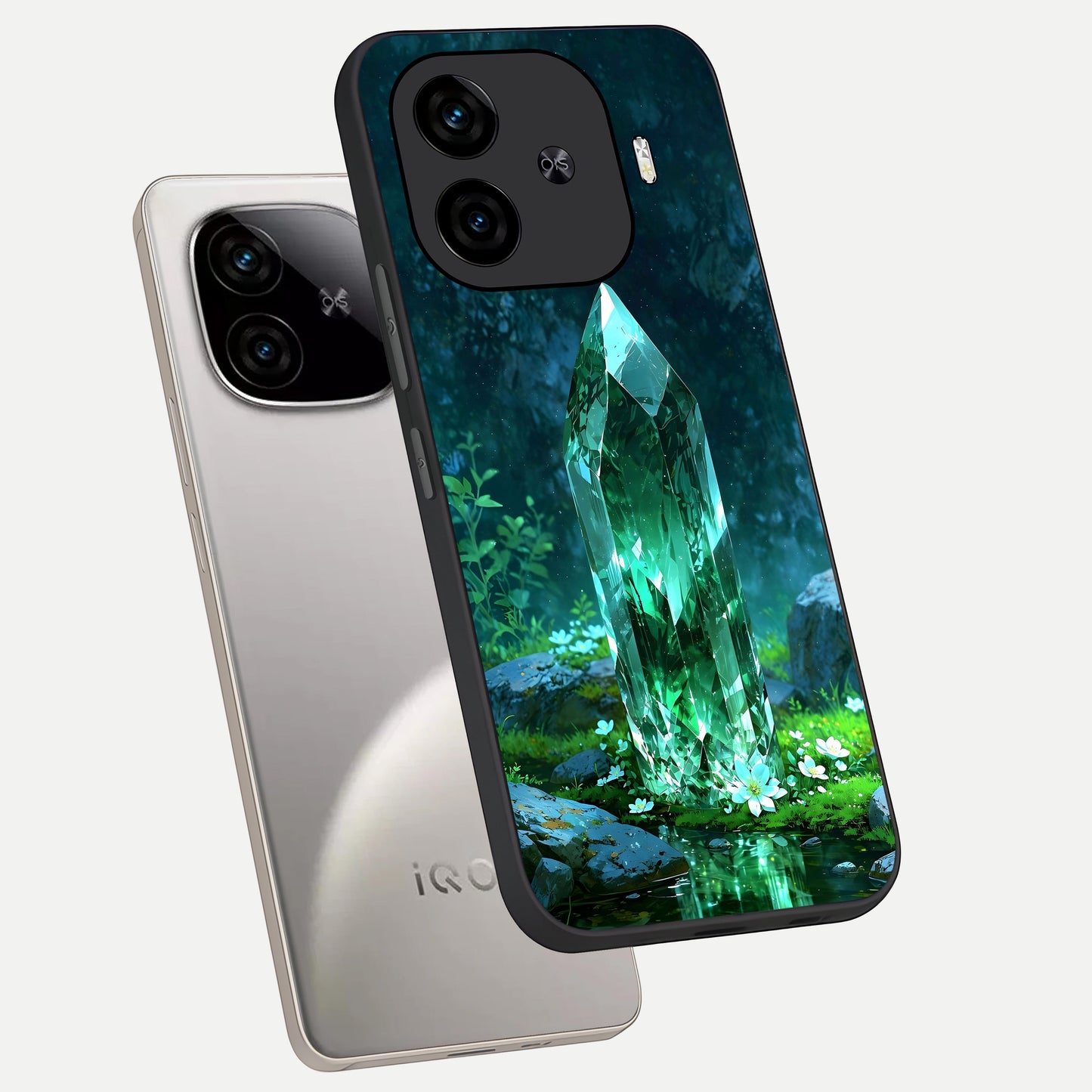  Emerald Light Crystal phone case for  iQOO Z9 Turbo showing premium glass back cover with detailed artwork