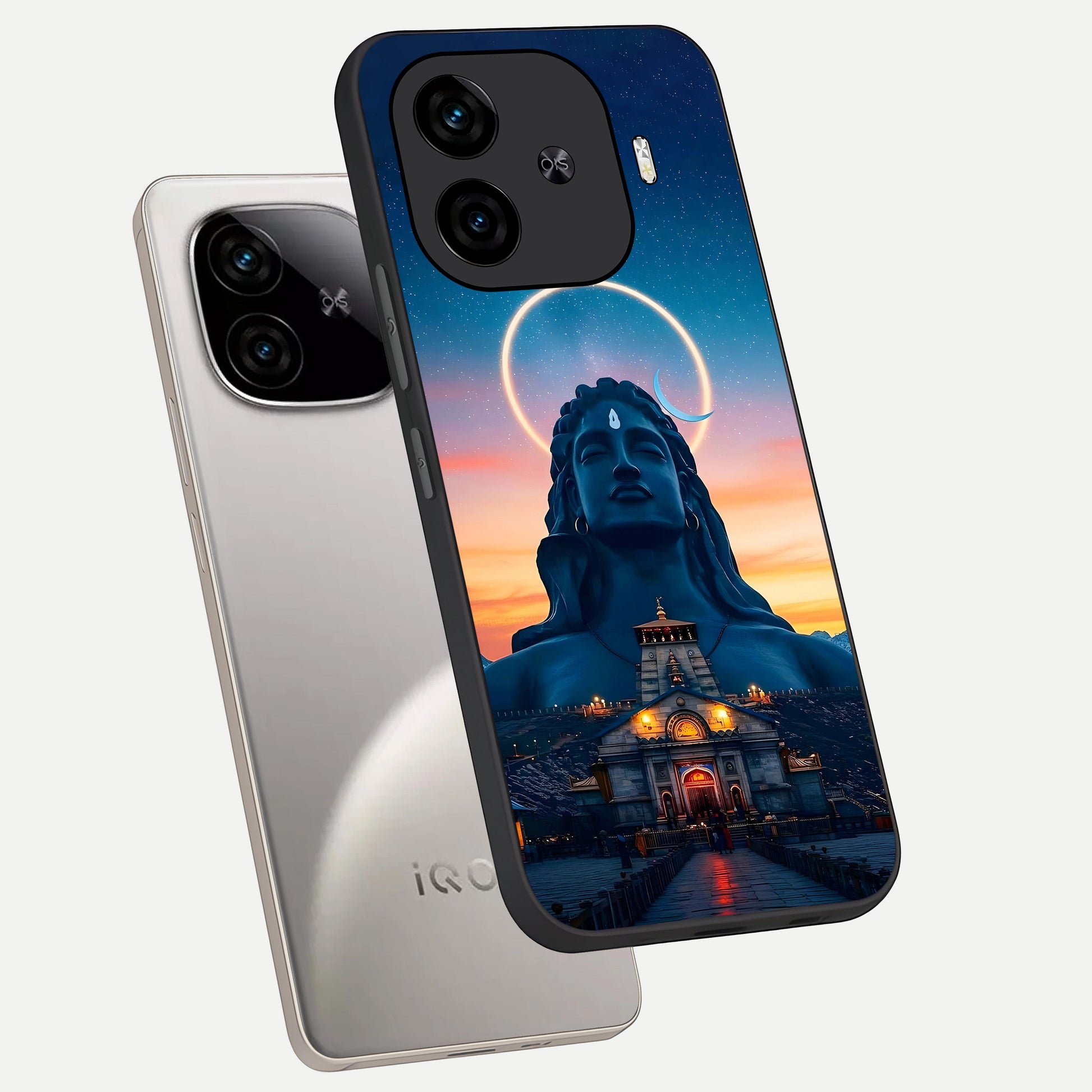  Eternal Shiva Aura phone case for  iQOO Z9 Turbo showing premium glass back cover with detailed artwork