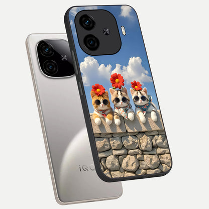  Floral Kitty Squad phone case for  iQOO Z9 Turbo showing premium glass back cover with detailed artwork