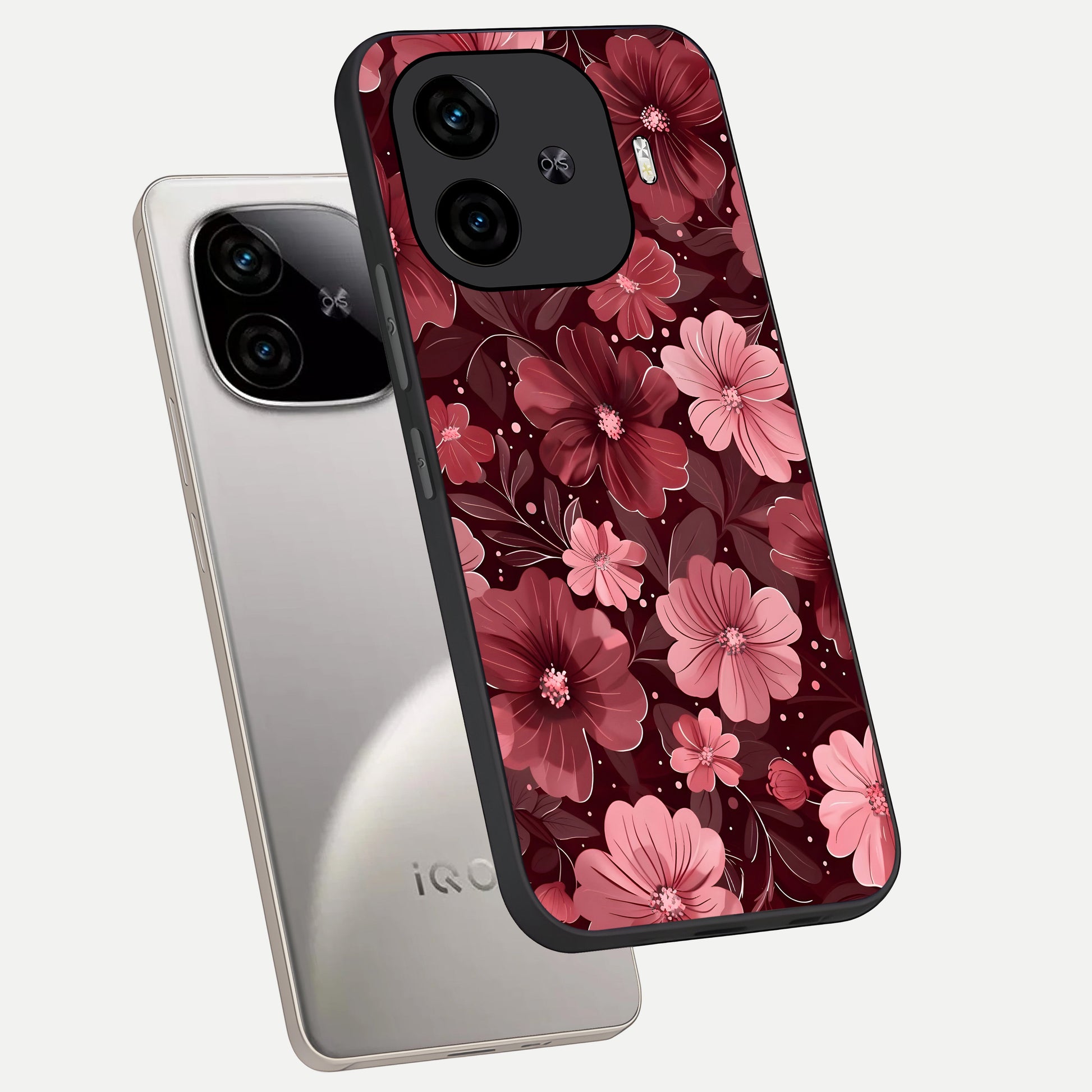  Flower Blush Bloom phone case for  iQOO Z9 Turbo showing premium glass back cover with detailed artwork
