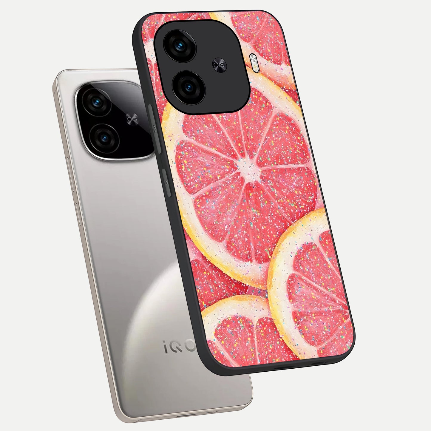  Glitter Grapefruit phone case for  iQOO Z9 Turbo showing premium glass back cover with detailed artwork