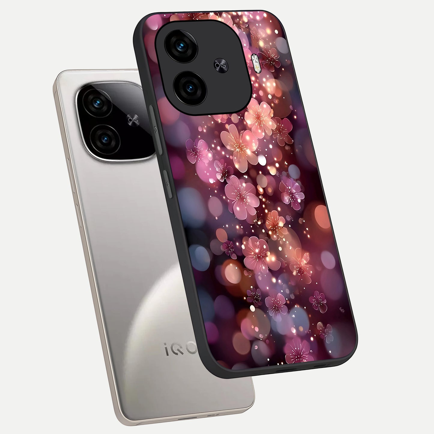  Glowing Petal Bliss phone case for  iQOO Z9 Turbo showing premium glass back cover with detailed artwork