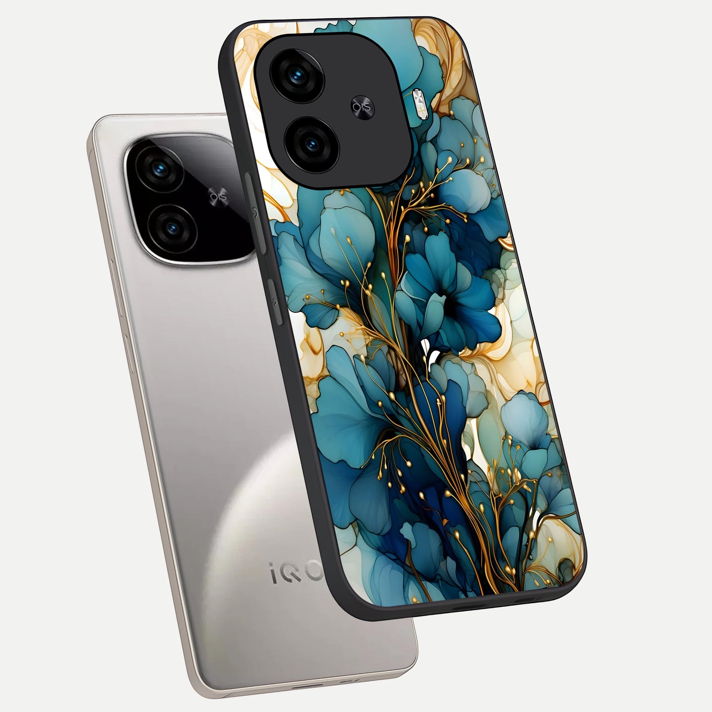  Golden Bloom Symphony phone case for  iQOO Z9 Turbo showing premium glass back cover with detailed artwork