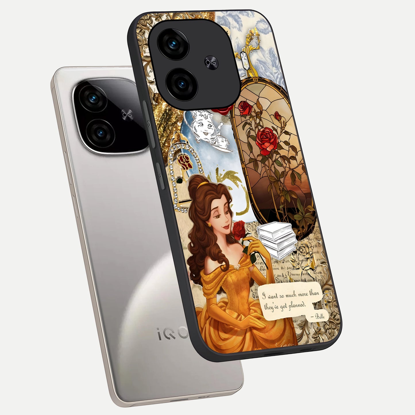  Golden Dream Belle phone case for  iQOO Z9 Turbo showing premium glass back cover with detailed artwork