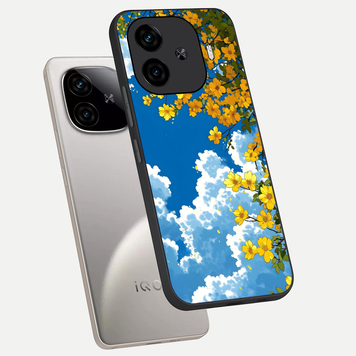  Golden Petal Sky phone case for  iQOO Z9 Turbo showing premium glass back cover with detailed artwork