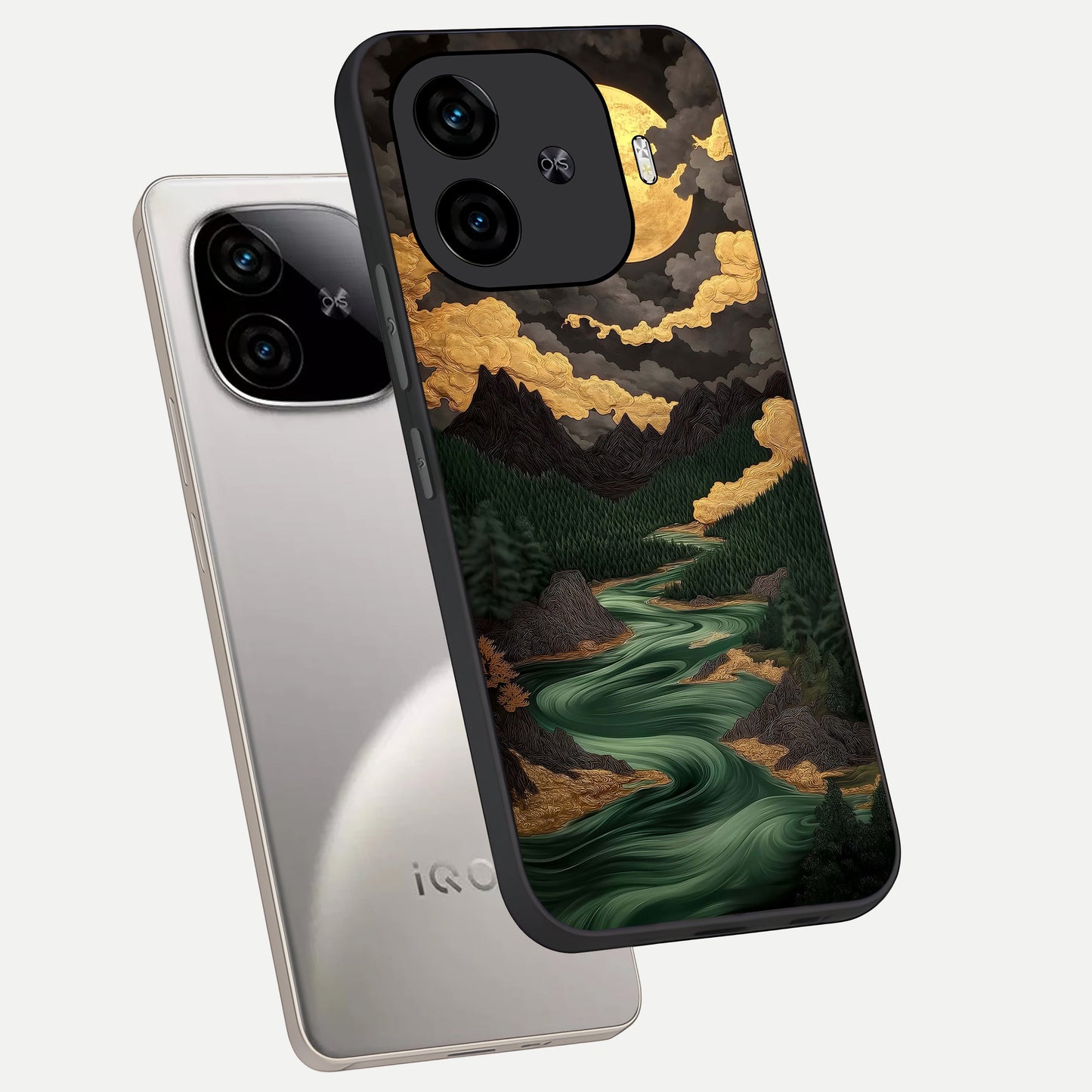  Golden River Moon phone case for  iQOO Z9 Turbo showing premium glass back cover with detailed artwork