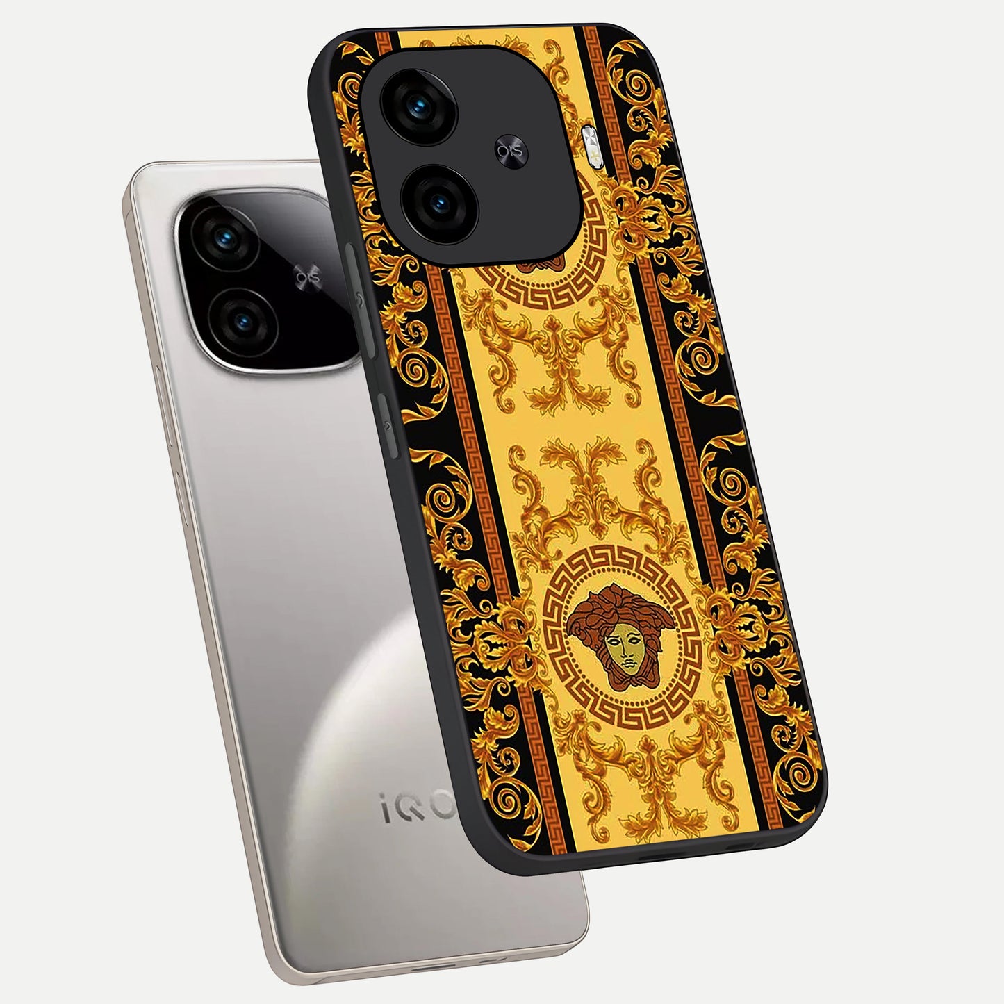  Golden Royal Heritage phone case for  iQOO Z9 Turbo showing premium glass back cover with detailed artwork