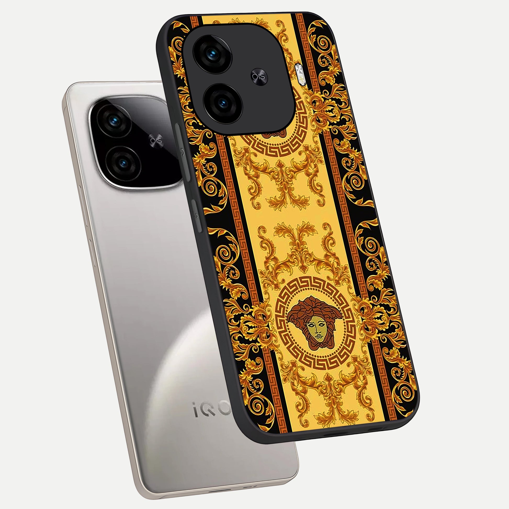  Golden Royal Heritage phone case for  iQOO Z9 Turbo showing premium glass back cover with detailed artwork