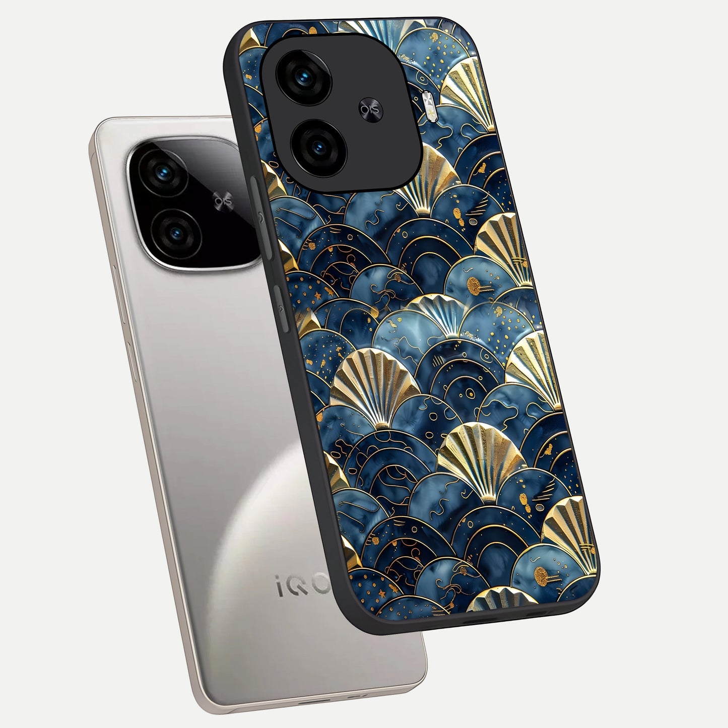  Golden Wave Luxe phone case for  iQOO Z9 Turbo showing premium glass back cover with detailed artwork