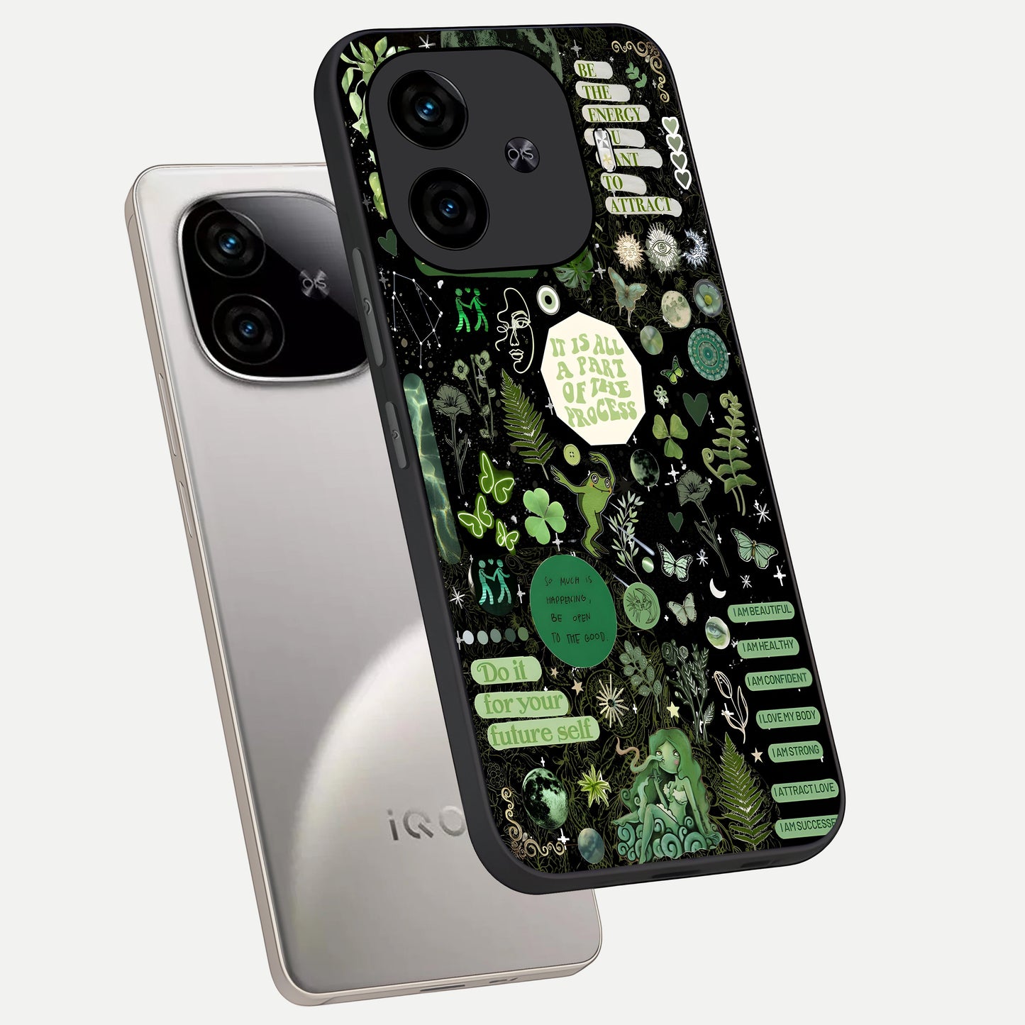  Green Mandala Pattern phone case for  iQOO Z9 Turbo showing premium glass back cover with detailed artwork