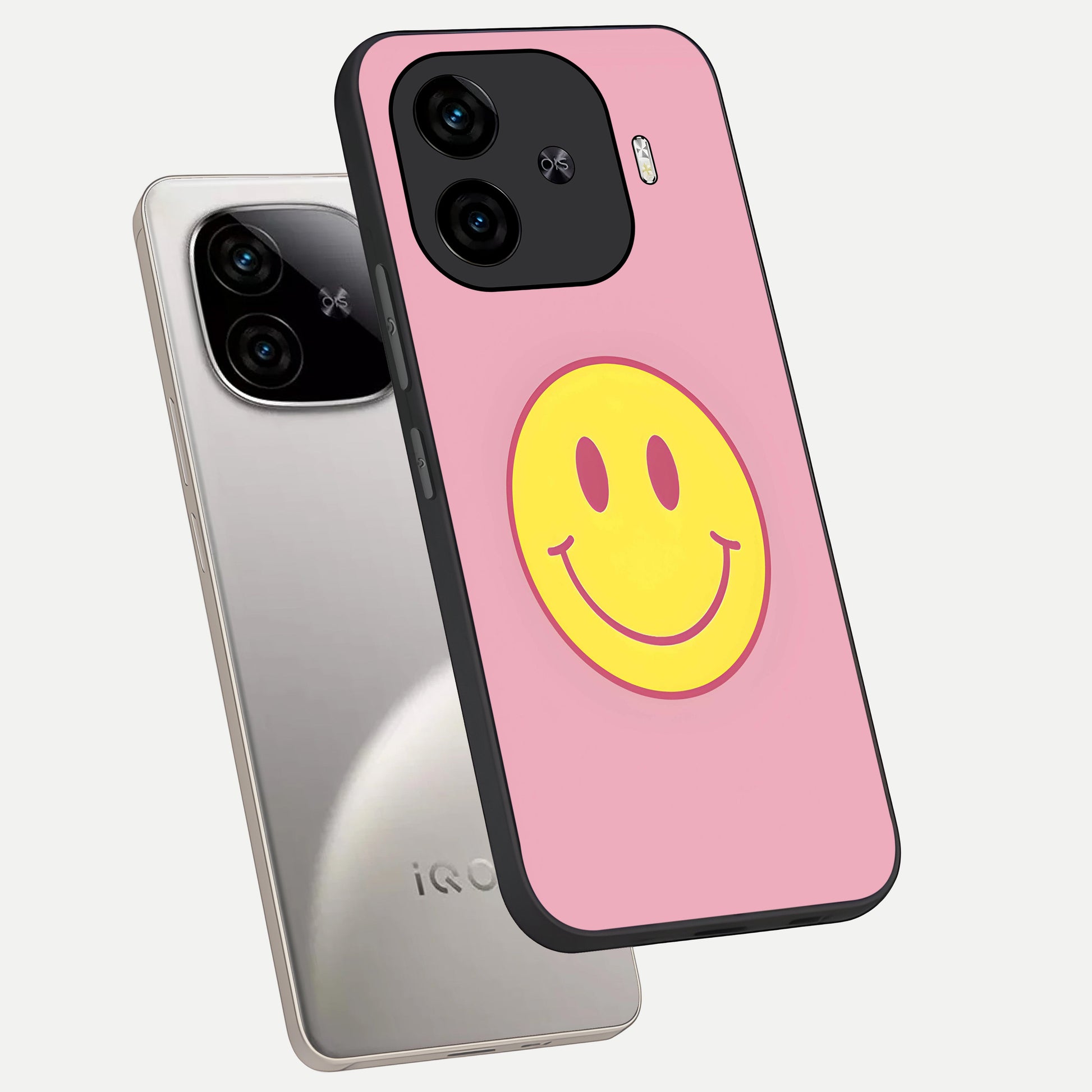  Happy Pink Mood phone case for  iQOO Z9 Turbo showing premium glass back cover with detailed artwork