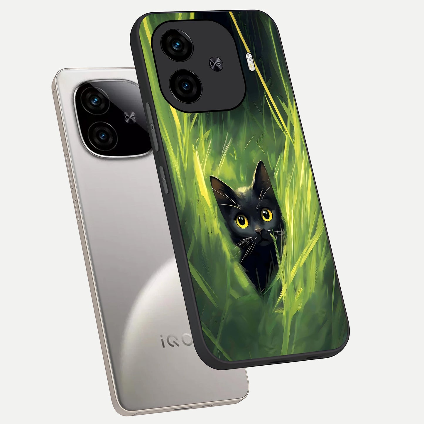  Hidden Cat Whisper phone case for  iQOO Z9 Turbo showing premium glass back cover with detailed artwork