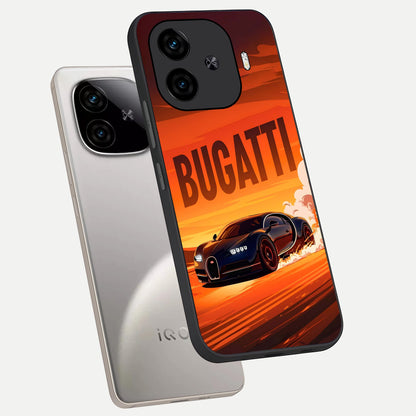  Inferno Bugatti Storm phone case for  iQOO Z9 Turbo showing premium glass back cover with detailed artwork