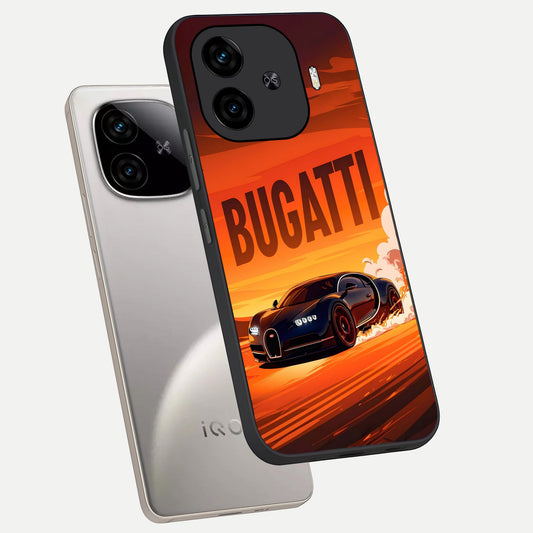  Inferno Bugatti Storm phone case for  iQOO Z9 Turbo showing premium glass back cover with detailed artwork