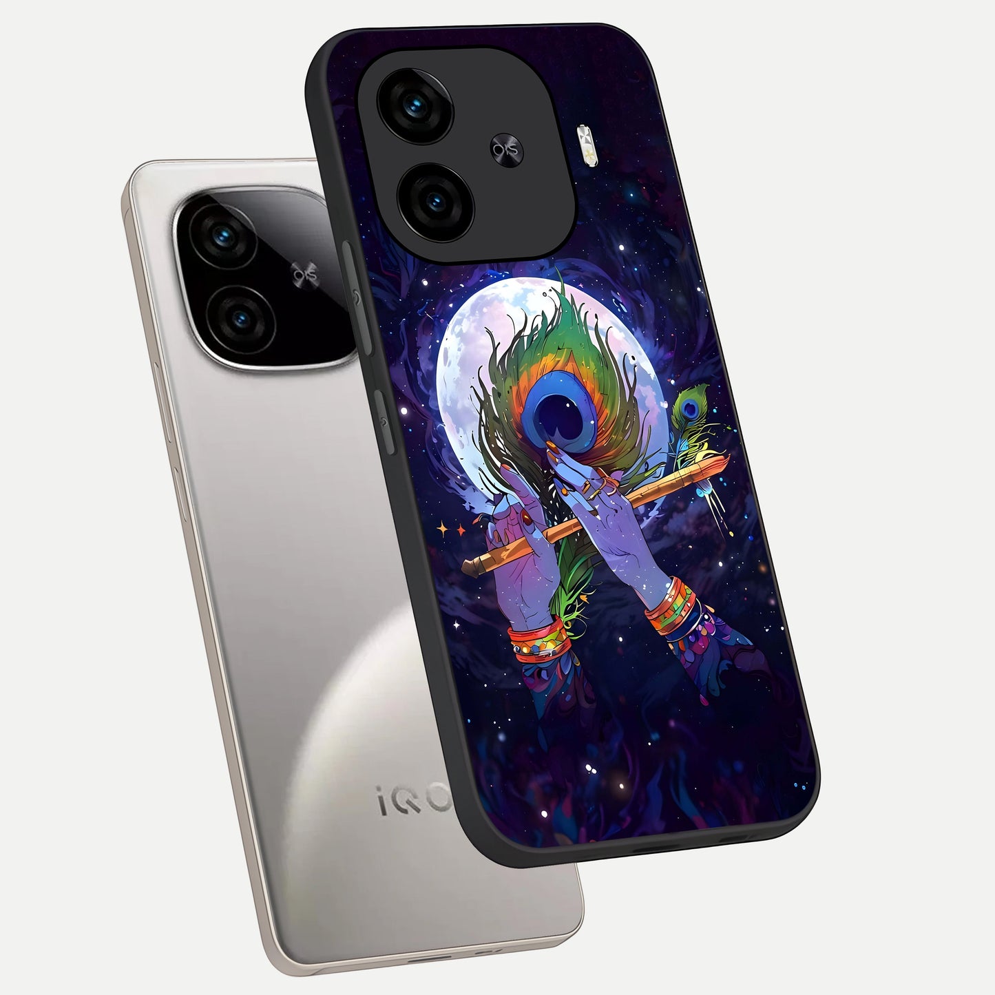  Krishna Hands Art phone case for  iQOO Z9 Turbo showing premium glass back cover with detailed artwork
