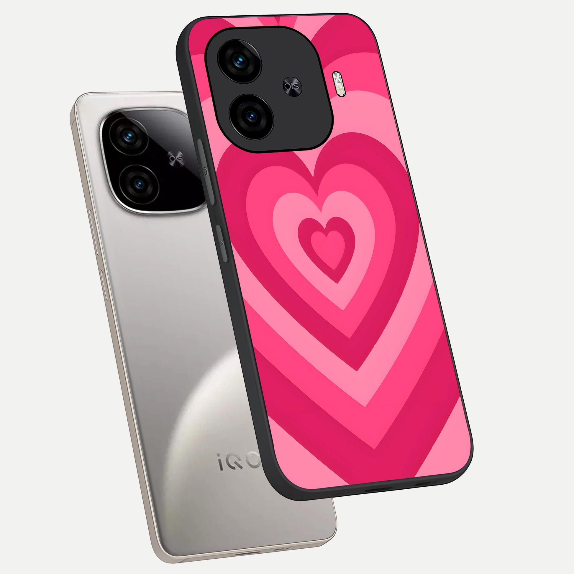  Layered Love Hearts phone case for  iQOO Z9 Turbo showing premium glass back cover with detailed artwork