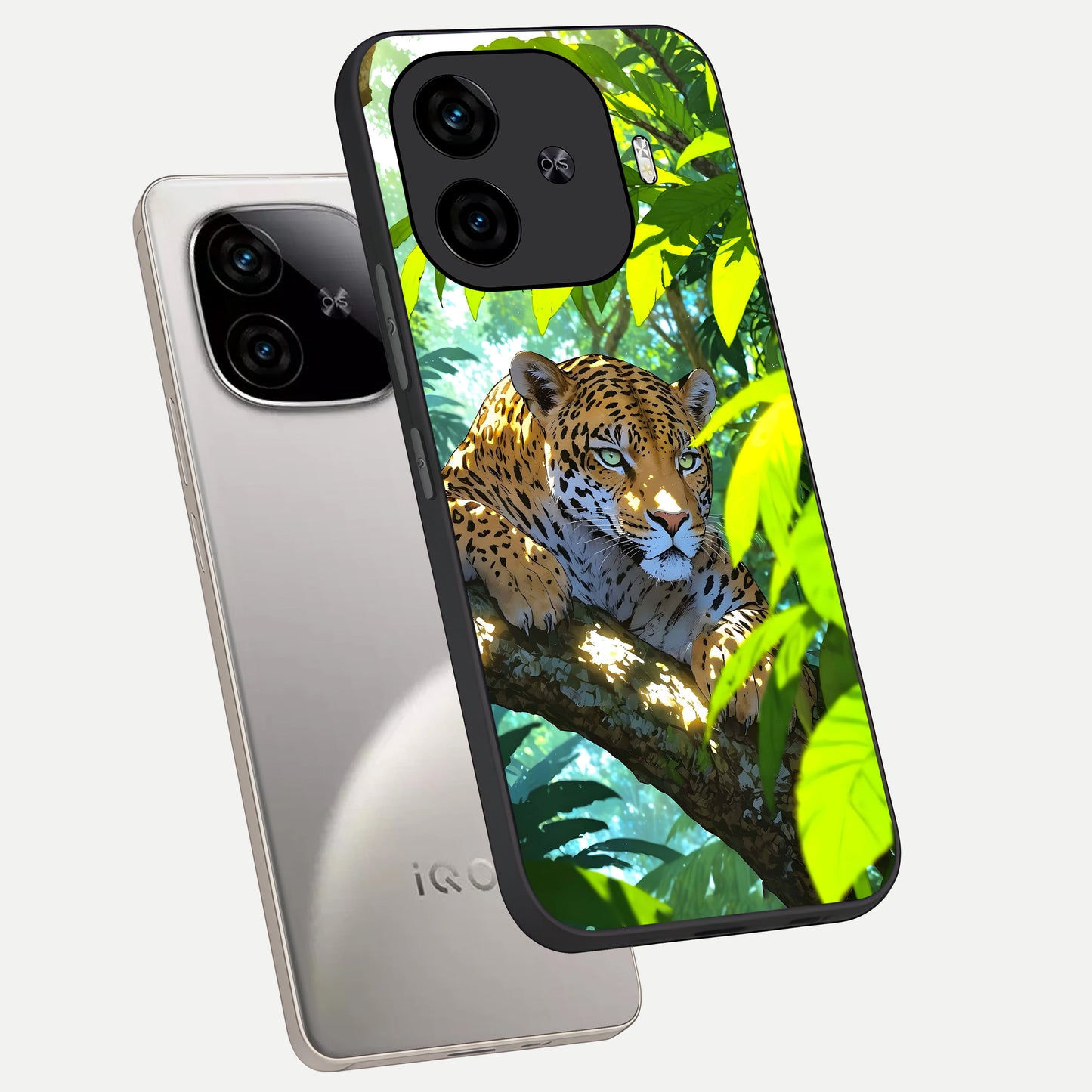  Leopard in Jungle phone case for  iQOO Z9 Turbo showing premium glass back cover with detailed artwork