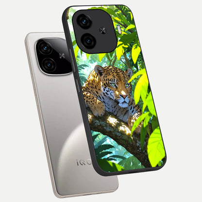  Leopard in Jungle phone case for  iQOO Z9 Turbo showing premium glass back cover with detailed artwork