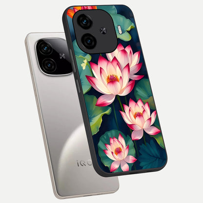  Lotus Dream Serenity phone case for  iQOO Z9 Turbo showing premium glass back cover with detailed artwork