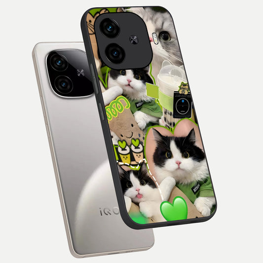  Matcha Cats Mood phone case for  iQOO Z9 Turbo showing premium glass back cover with detailed artwork
