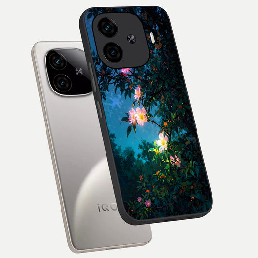  Midnight Bloom Glow phone case for  iQOO Z9 Turbo showing premium glass back cover with detailed artwork