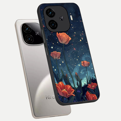  Midnight Tulip Glow phone case for  iQOO Z9 Turbo showing premium glass back cover with detailed artwork