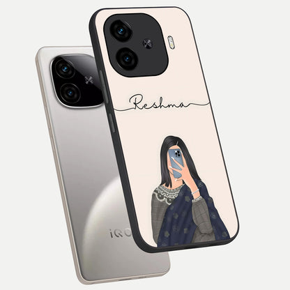  Mirror Mood Muse With Custom Name phone case for  iQOO Z9 Turbo showing premium glass back cover with detailed artwork