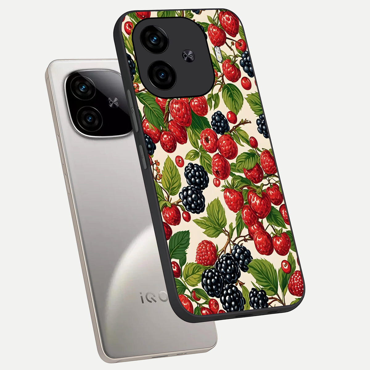  Mixed Berry Collage phone case for  iQOO Z9 Turbo showing premium glass back cover with detailed artwork