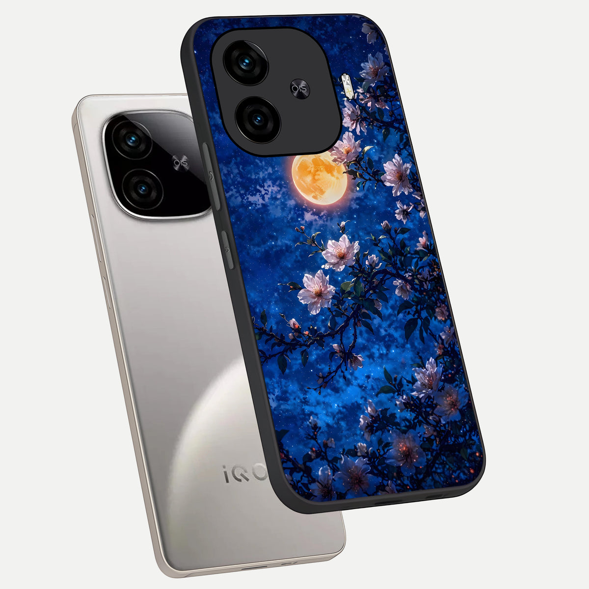  Moonlit Blossoms Night phone case for  iQOO Z9 Turbo showing premium glass back cover with detailed artwork