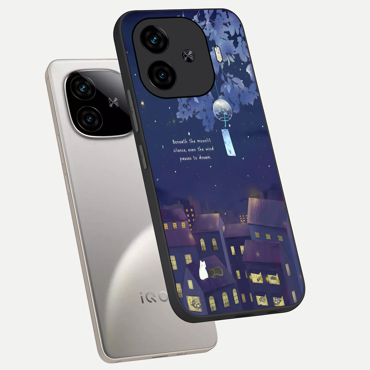  Moonlit Cat Silence phone case for  iQOO Z9 Turbo showing premium glass back cover with detailed artwork
