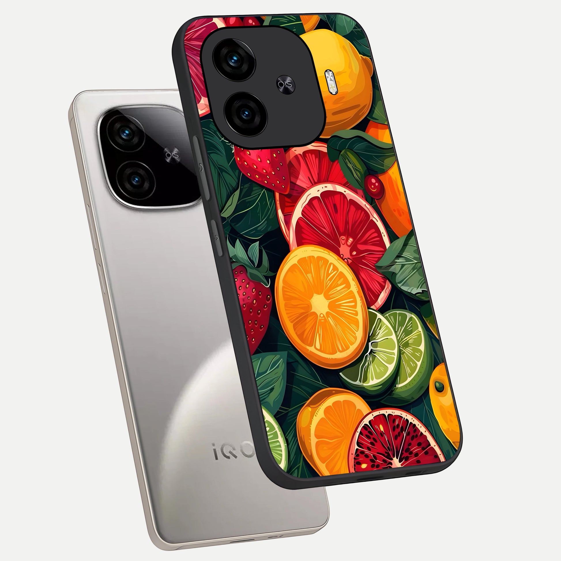  Multiple Fruits phone case for  iQOO Z9 Turbo showing premium glass back cover with detailed artwork