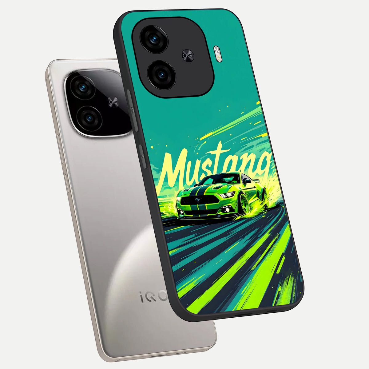  Mustang Bang phone case for  iQOO Z9 Turbo showing premium glass back cover with detailed artwork