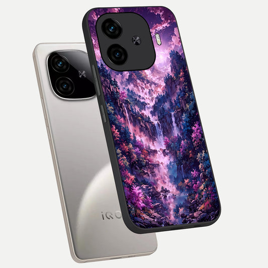 Mystic Cascade Peaks phone case for  iQOO Z9 Turbo showing premium glass back cover with detailed artwork