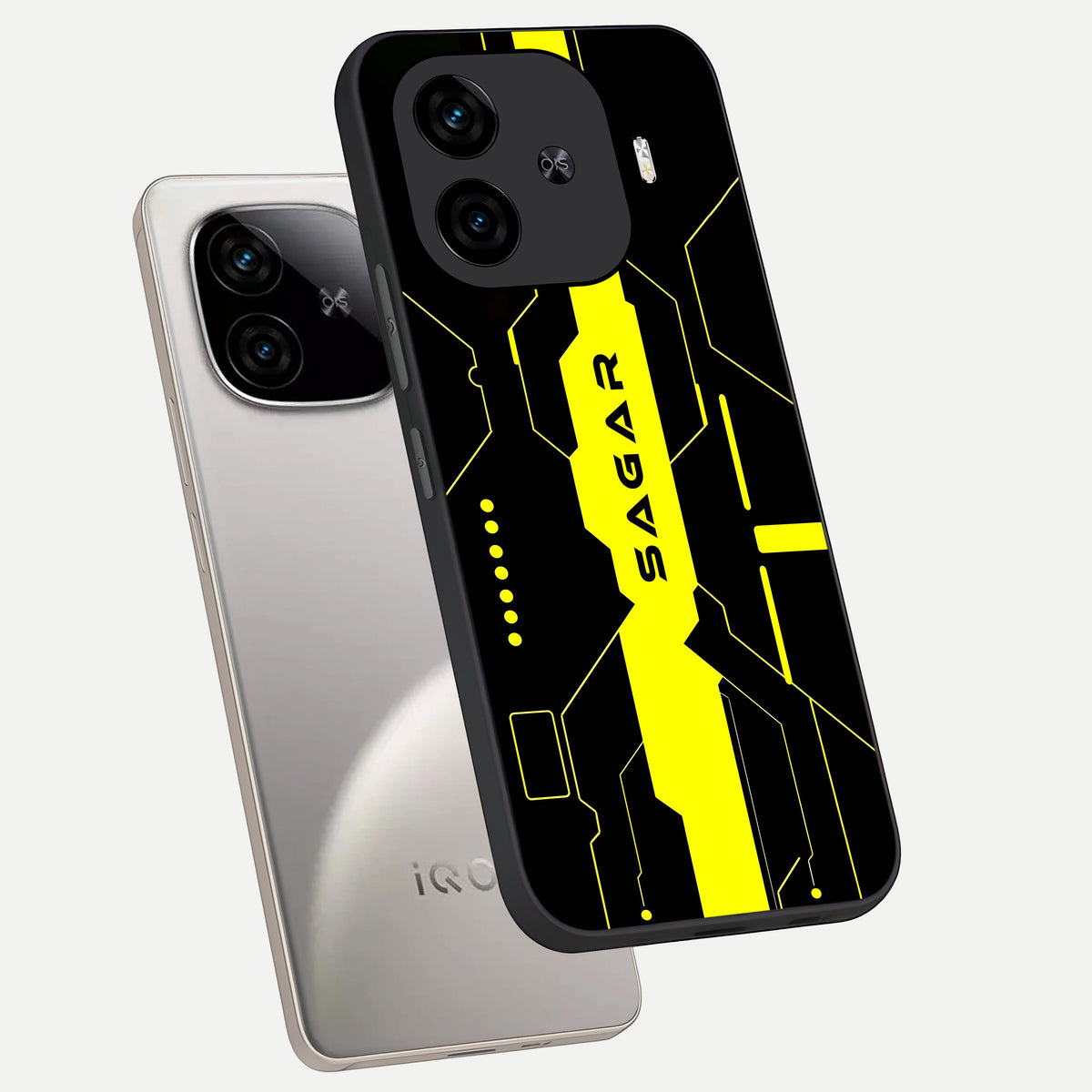  Neon CYBERPUNK Custom Name phone case for  iQOO Z9 Turbo showing premium glass back cover with detailed artwork