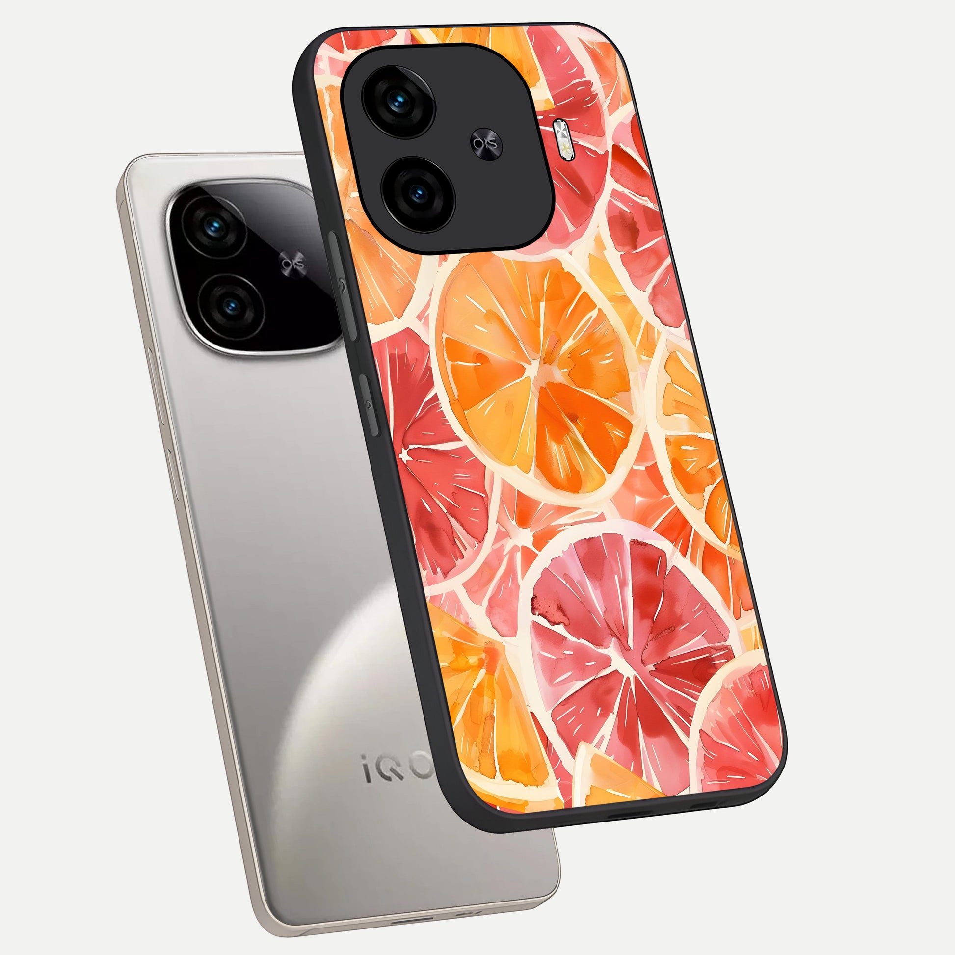  Orange Fruits Pattern phone case for  iQOO Z9 Turbo showing premium glass back cover with detailed artwork