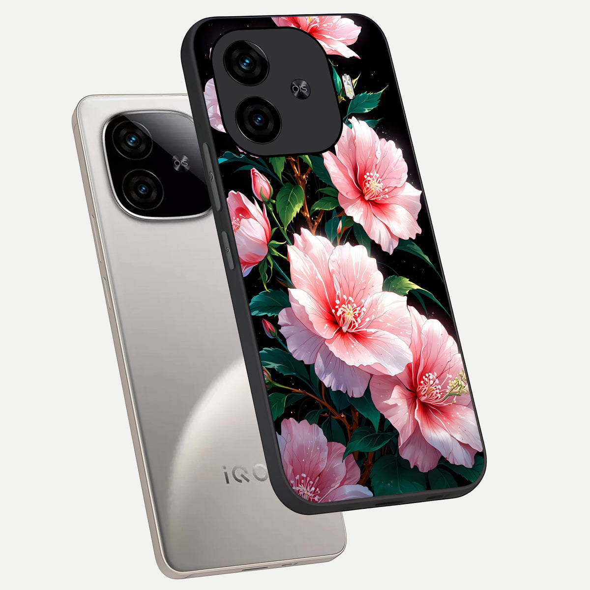  Peach Flower phone case for  iQOO Z9 Turbo showing premium glass back cover with detailed artwork