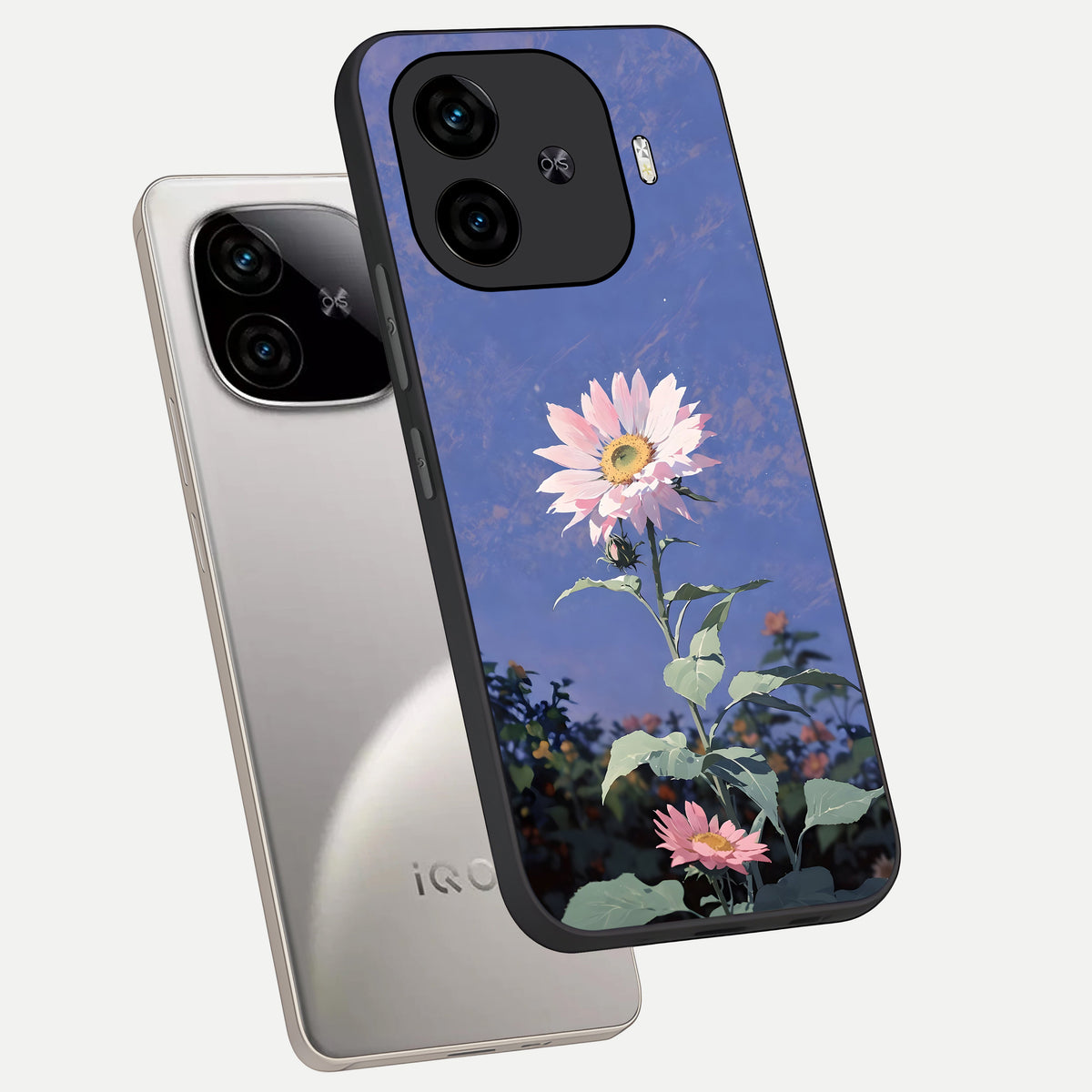  Pink Shells Outline phone case for  iQOO Z9 Turbo showing premium glass back cover with detailed artwork