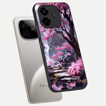  Pink Sunflower Glow phone case for  iQOO Z9 Turbo showing premium glass back cover with detailed artwork