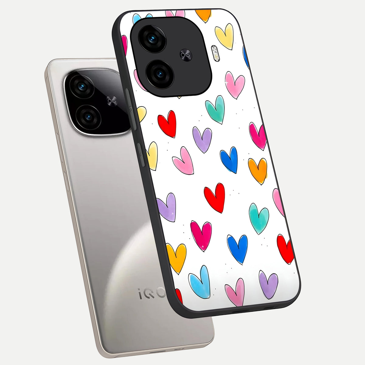  Playful Love Doodles phone case for  iQOO Z9 Turbo showing premium glass back cover with detailed artwork