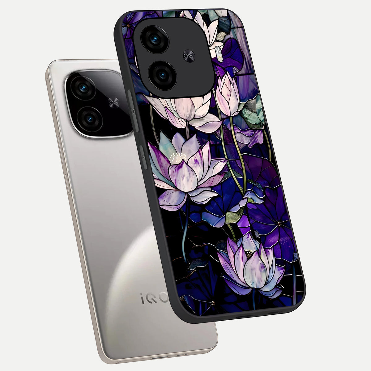  Purple Lotus Pattern phone case for  iQOO Z9 Turbo showing premium glass back cover with detailed artwork