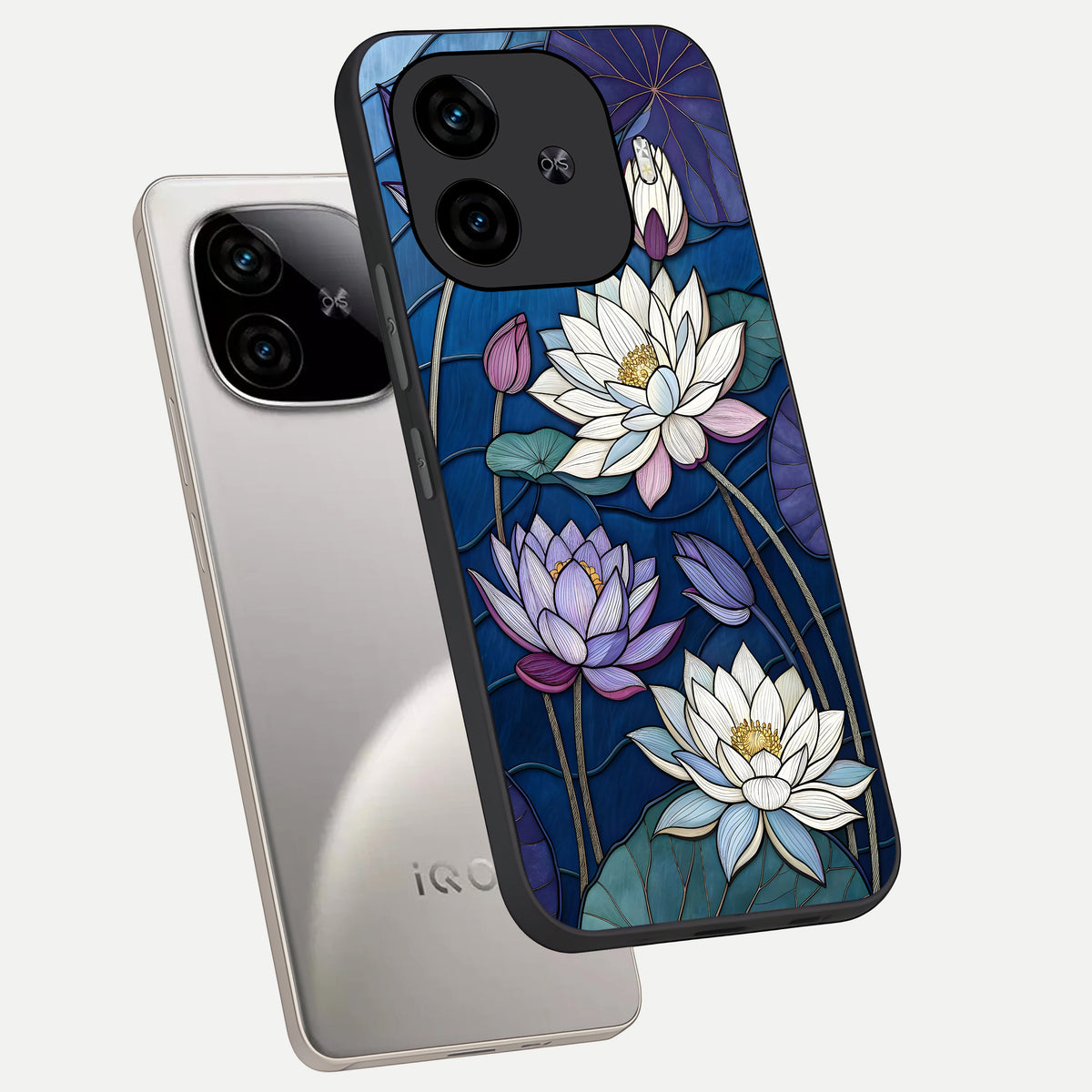  Purple Lotus Stained phone case for  iQOO Z9 Turbo showing premium glass back cover with detailed artwork