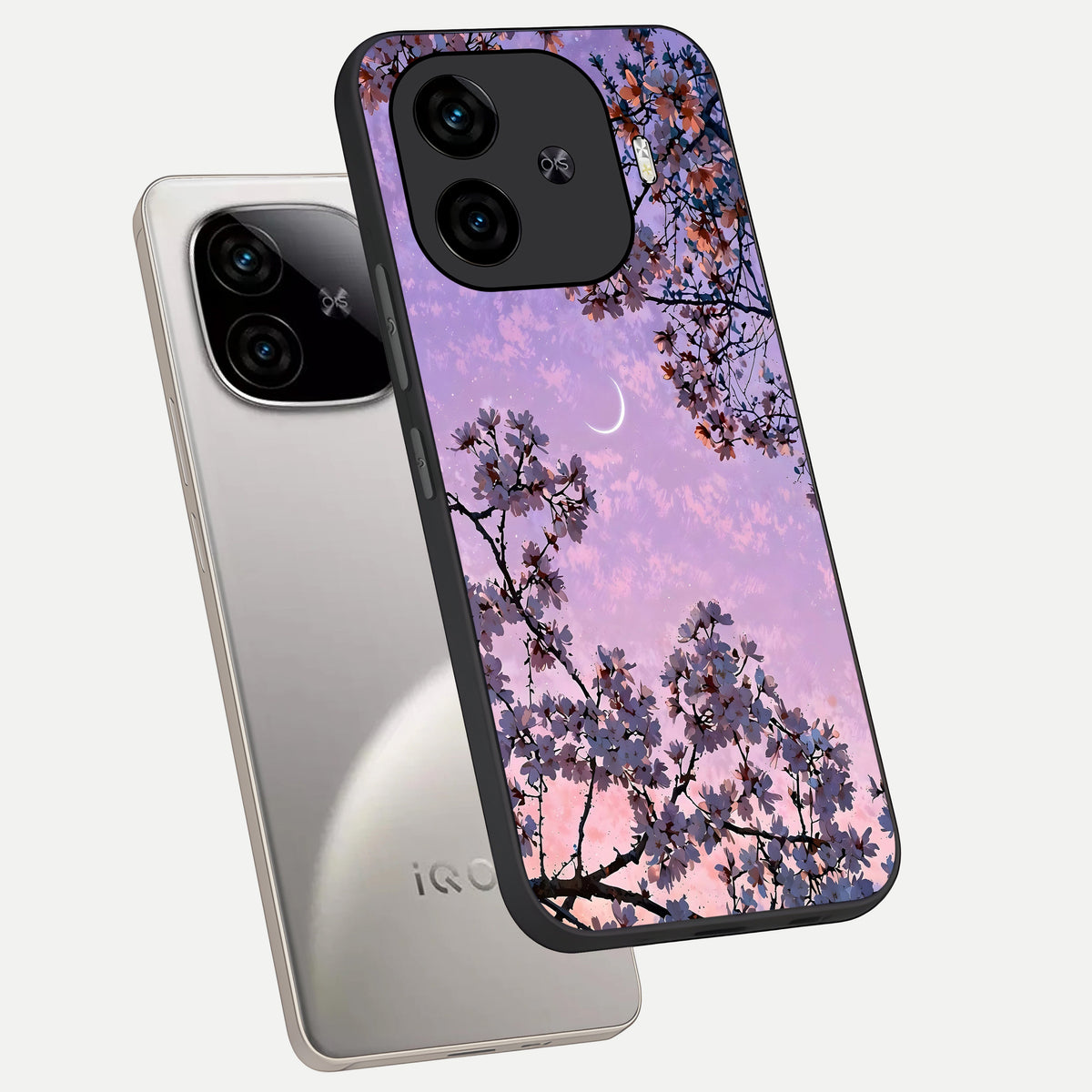  Purple Serenity Moon phone case for  iQOO Z9 Turbo showing premium glass back cover with detailed artwork