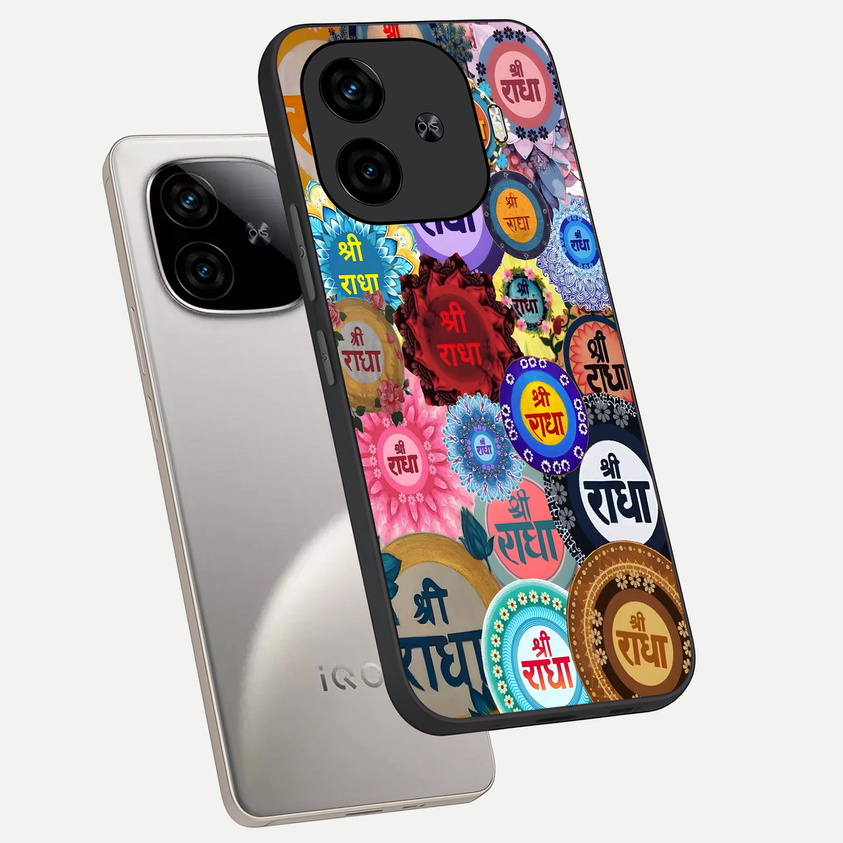  Radha Divine Bloom phone case for  iQOO Z9 Turbo showing premium glass back cover with detailed artwork